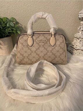 Kate Spade Madison duffle crossbody Beige Floral Satchel Zip Top Handle Strap